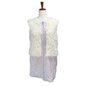 For Love And Lemons Women's Small Alpine Faux Fur Fuzzy‎ Teddy Vest Lilac White